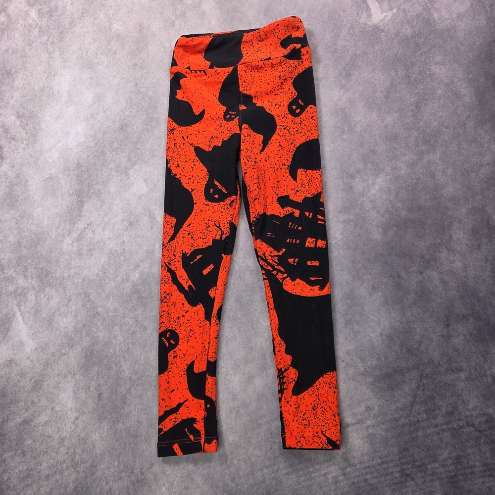 LuLaRoe Halloween Leggings Kids S M Orange Black Ghost Haunted House Spooky Soft